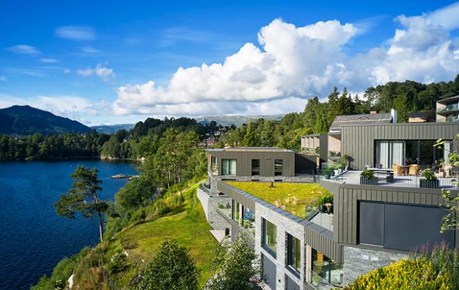 Projekt mieszkaniowy Skjoldnes na południu Bergen z elewacją VMZINC 