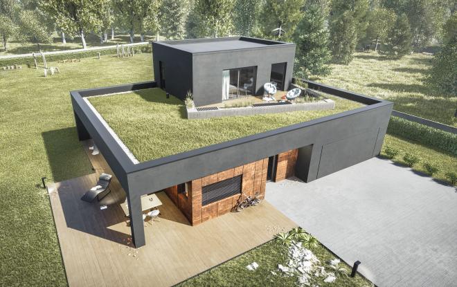 Projekt domu z zielonym dachem