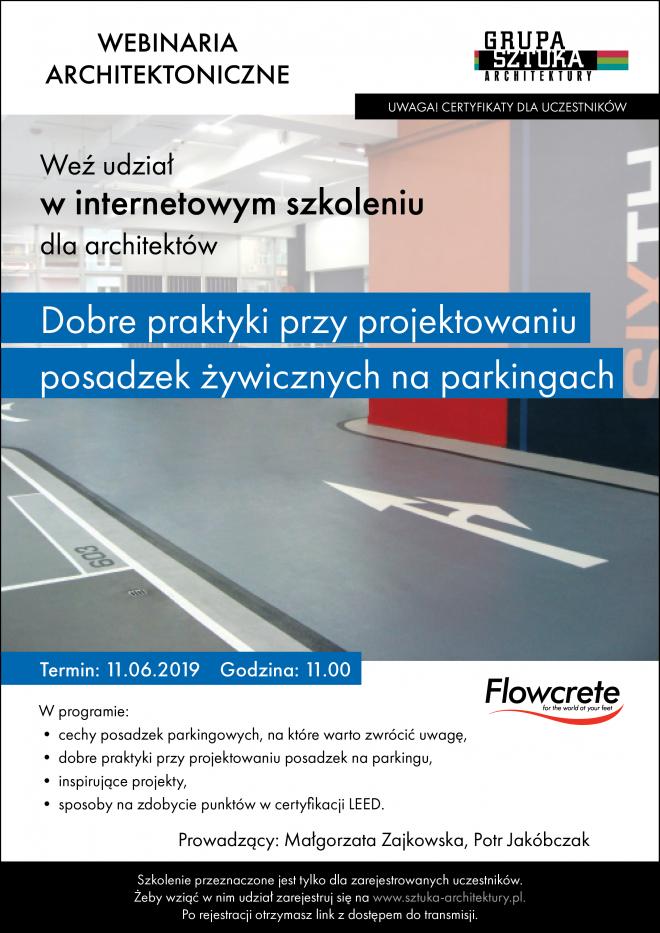 Flowcrete Polska, posadzki parkingowe, posadzki żywiczne, webinarium architektoniczne, szkolenie architektoniczne, szkolenie dla architektów