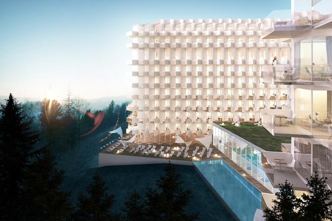 Q2Studio, Crystal Mountain Resort, hotel w Wiśle, projekt architektoniczny, projekt hotelu