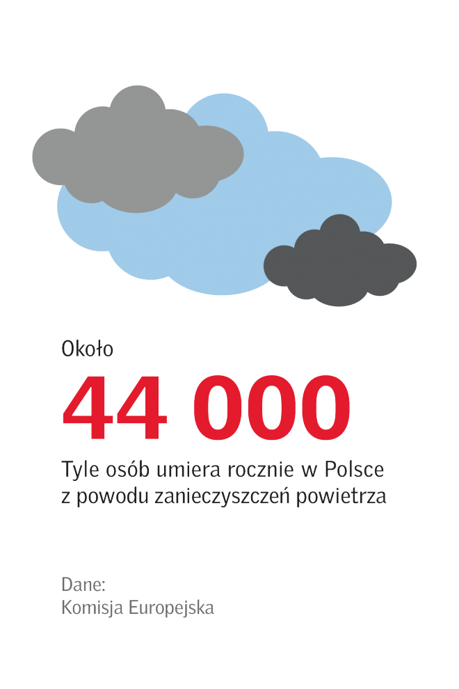 około 44 000 - tyle osób umiera rocznie w Polsce z powodu zanieczyszczeń powietrza